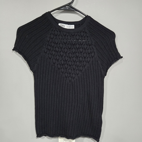 Zara Black Cap Sleeve Stretch Knit Sweater! Size Medium - Picture 5 of 10